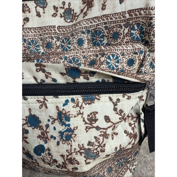 Vintage JanSport Brown Green Backpack: Floral Print. 2 Zippers. 16'x11.5'x5.5' - Picture 5 of 11
